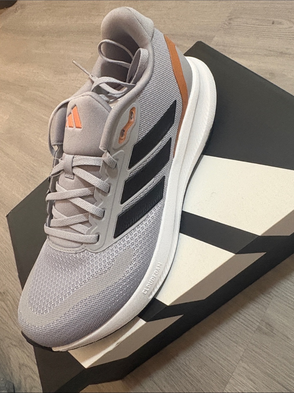 adidas Light Gray and Black Men's Running Sneakers with Orange Accents